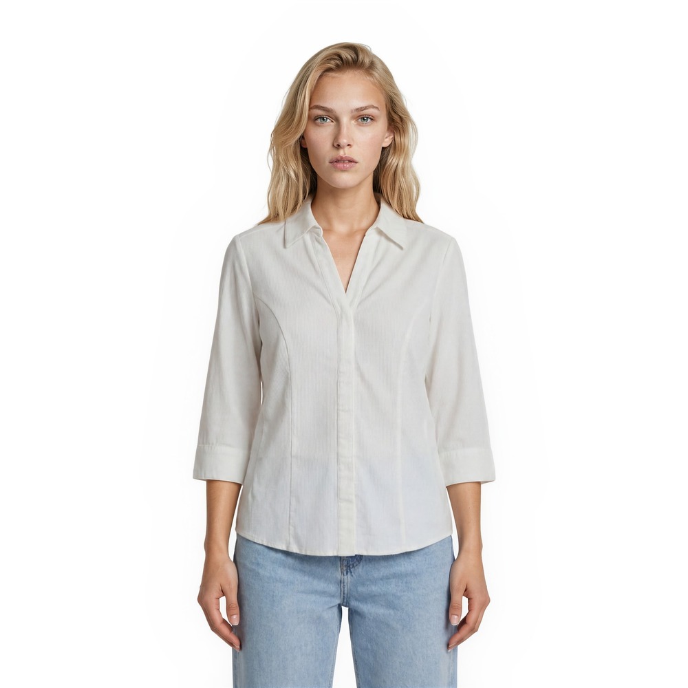 New Lee Riders Lee Button Up Shirt Women's Size Medium White 3/4 Sleeve Slimming